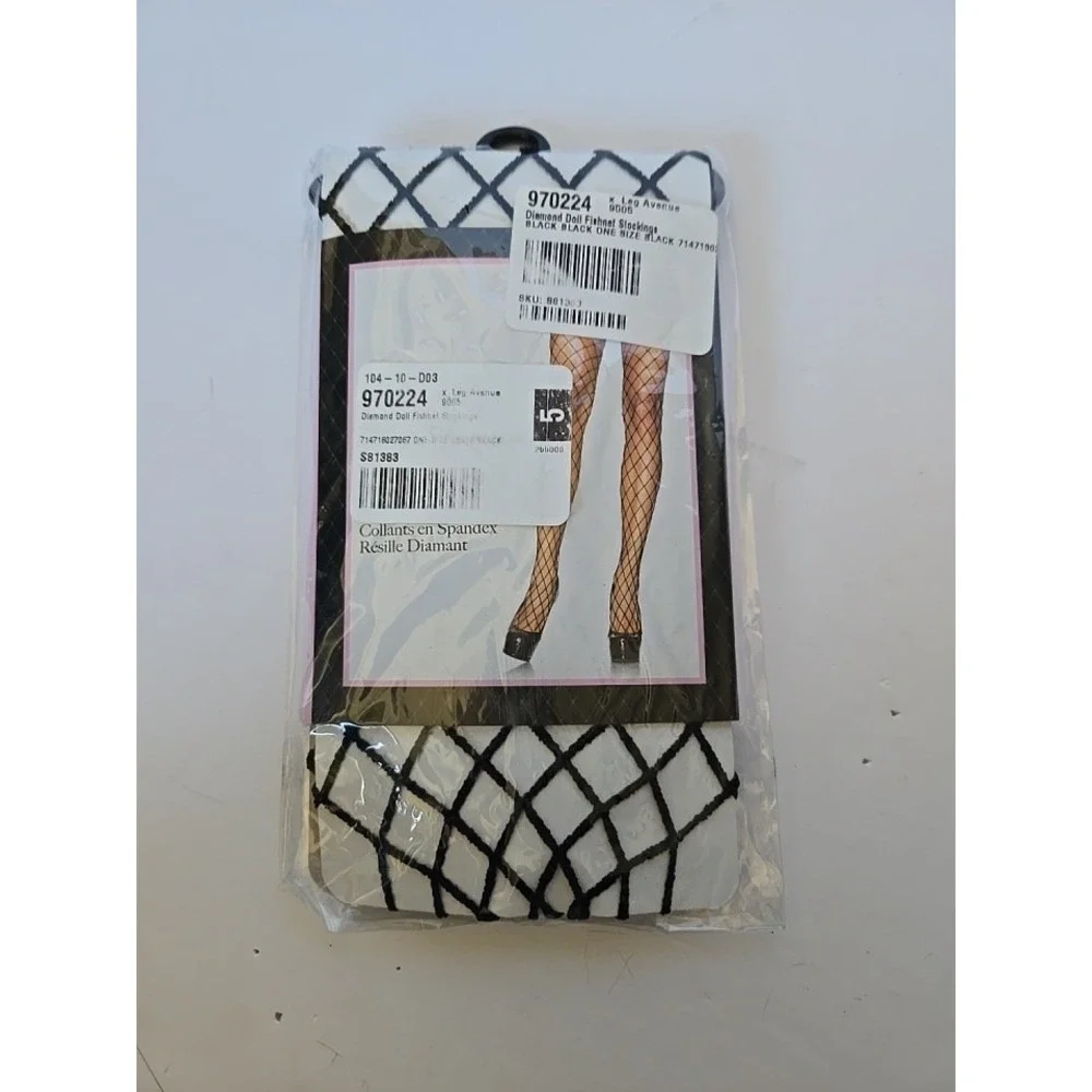 Black Fishnet Stockings‎ One Size Leg Avenue Spandex Diamond Net Tights NEW Pkg
